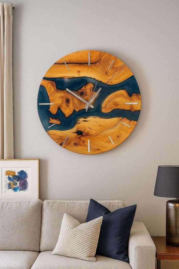 Olive Wood Wall Clock Epoxy-Ocion