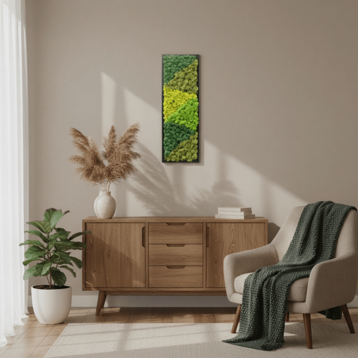 Tall Vertical Reindeer Moss Wall Art | Black Framed Biophilic Decor